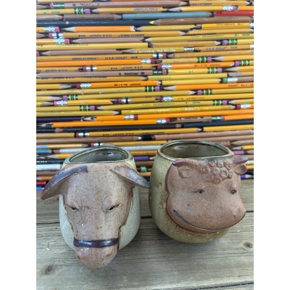 Lot Of 2 VTG 1970 UCTCI Japan Stoneware Cow Cups